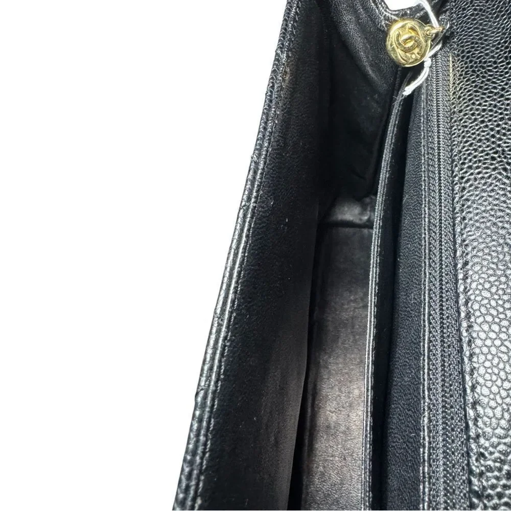 Chanel Black Caviar Quilted Leather Coco Mark CC Top Handle Flap Tote